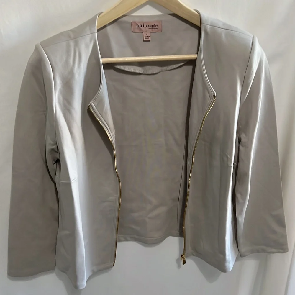 Anthropologie Philosophy Zip Up Jacket Size Large Gray Shoulder Pads - Picture 4 of 8